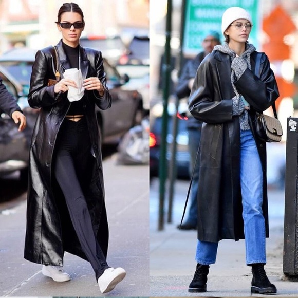 Vintage Genuine Black Leather Long Trench Coat Steampunk Goth